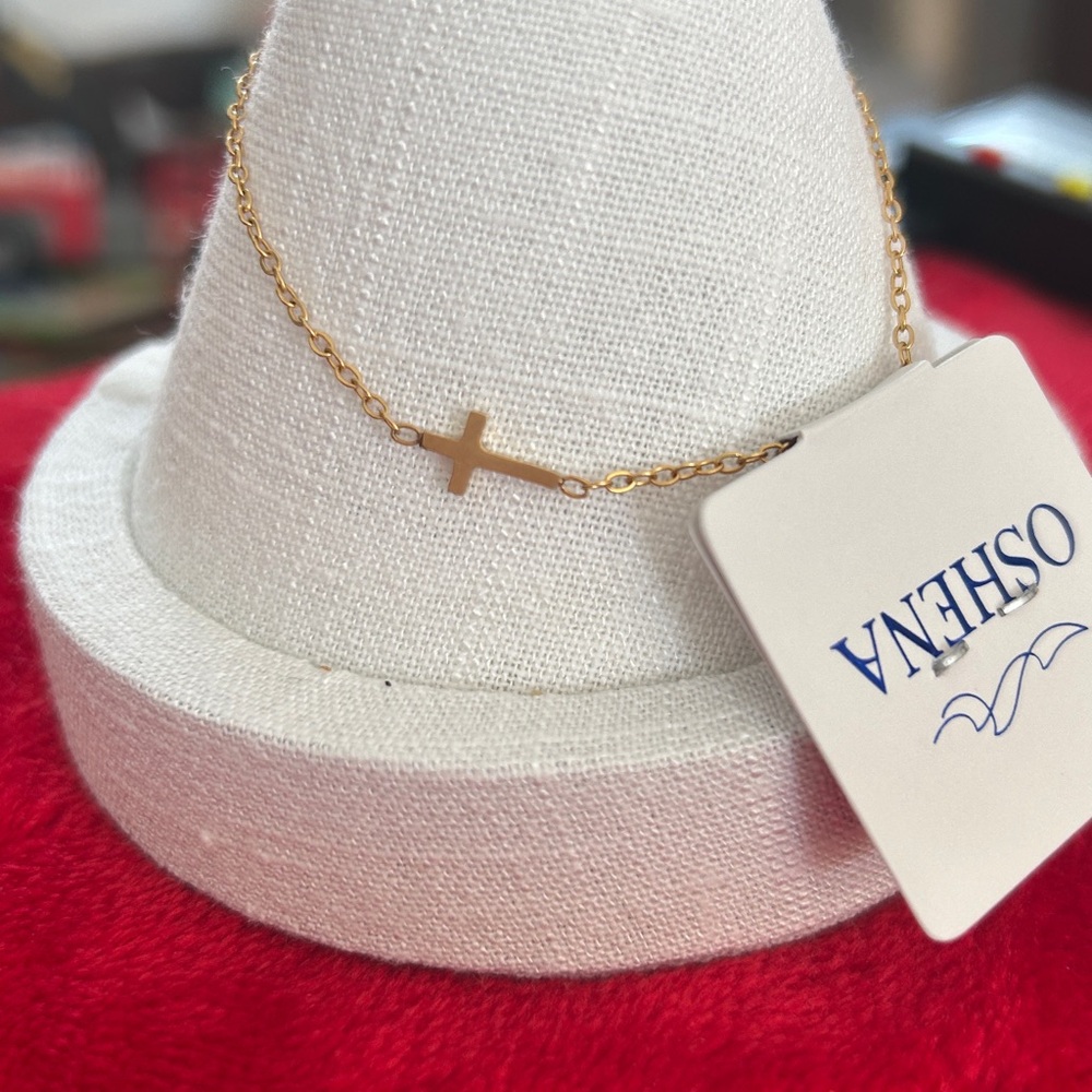 Oshena Designer Beachwear Gold Cross anklet Bracelet 8-9‎ inches